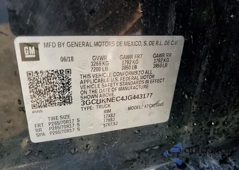 2018 Chevrolet Silverado K1500 из США, поврежденный, VIN 3GCUKNEC4JG443177